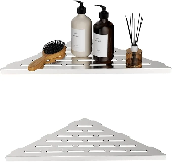 Expertly Made 2-Pack 10 Wall Mounted Corner Shower Shelf - No Drilling Recessed Bathroom Shelves Triangular Shower Caddy Organizer Rustproof Stainless Steel Shower Shelves for Tiled Walls Brushed About ThisOverview Original