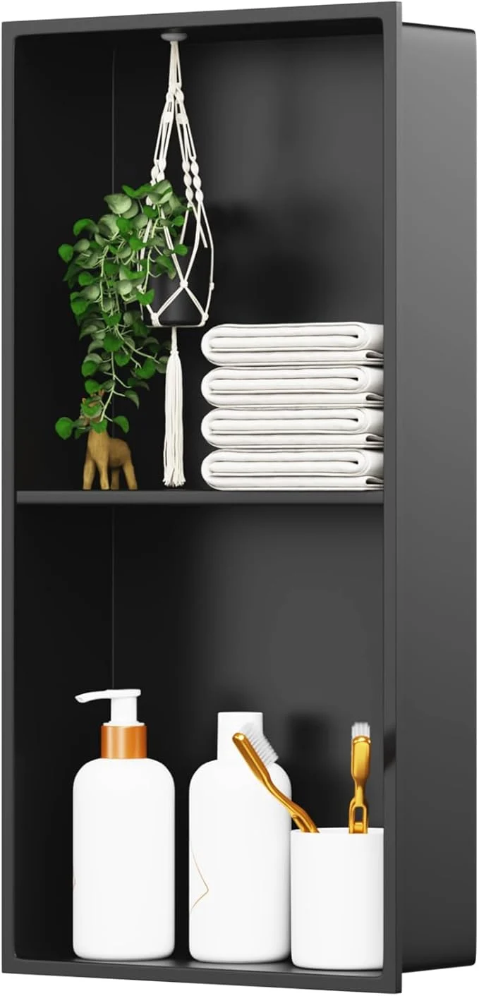 Lightweight No Tile Shower Niche Stainless Steel Wall Niche 12 X 24 Two-Tier Bathroom Shelf No Tile Needed Recessed Niche Shower for Bathroom Storage Matte BlackAbout ThisOverview Flexible