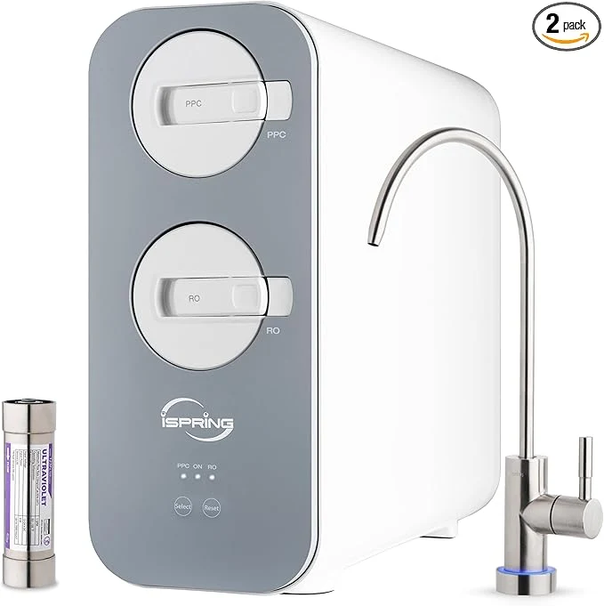 Official iSpring RO800G UVF8 Tankless Reverse Osmosis System with LED UVF8 Light 800 GPD Fast Flow RO System 2.5 1 Pure to Drain Ratio RO Water Filter System Brushed Nickel FaucetAbout ThisOverview High-End