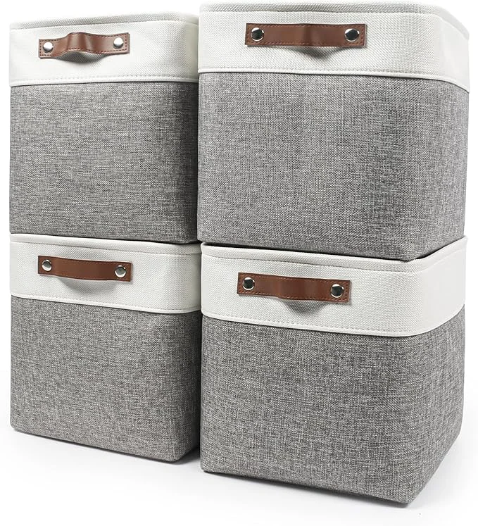 Fine 13x13 Cube Storage Bins Collapsible Fabric Storage Box 4 Pack Closet Baskets with Handles for Organizing Shelf Toys Clothes Home Office Nursery Grey White About ThisOverview Crafted