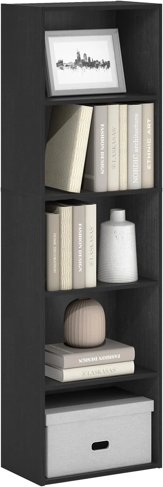 Soft Furinno LUDER Book Shelf 5-Cube Bookshelf Bookcase with Open Shelf 9.4 x 15.8 x 52 for Living Room Bedroom Home Office BlackwoodAbout ThisOverview Contemporary