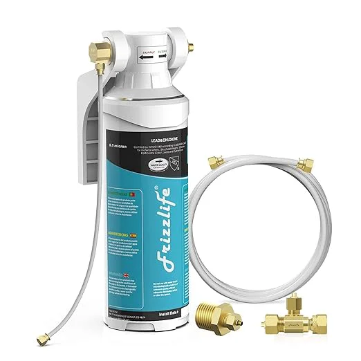 Premium Frizzlife Inline Water Filter System for Fridge Ice Maker Under Sink 0.5 Micron Reduces Chlorine Lead Long Lasting Compression Brass Fittings Fits for Copper Tubing MS99About ThisOverview Dependable