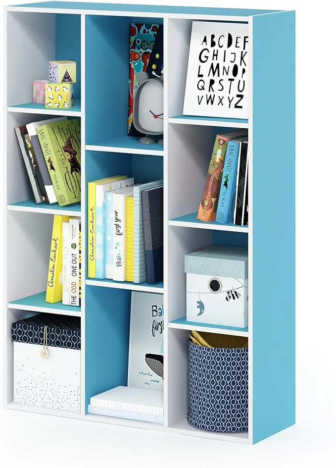 Innovative Furinno LUDER Book Shelf 11-Cube Bookshelf Reversible Bookcase 9.4 x 29.1 x 41.7 for Living Room Bedroom Home Office White Light BlueAbout ThisOverview Reusable