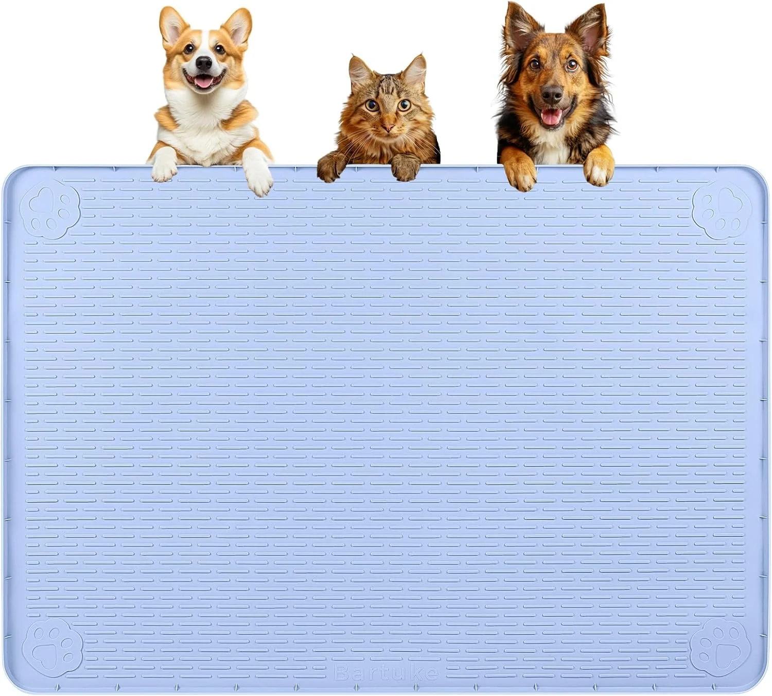 Exceptional Dog Food Mat Extra Large 40 x 28 Silicone Pet Feeding Mat with Raised Edge Pet Placemat for Small Medium and Large Pets Non-Slip Easy to Clean Blue Reusable