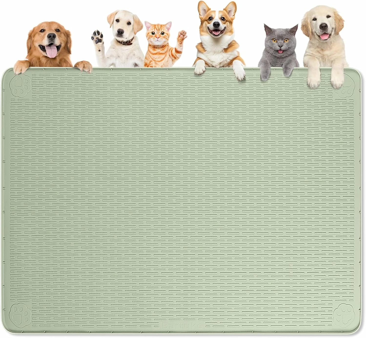 Convenient Dog Food Mat Extra Large 50 x 35 Silicone Pet Feeding Mat with Raised Edge Pet Placemat for Small Medium and Large Pets Non-Slip Easy to Clean Green
