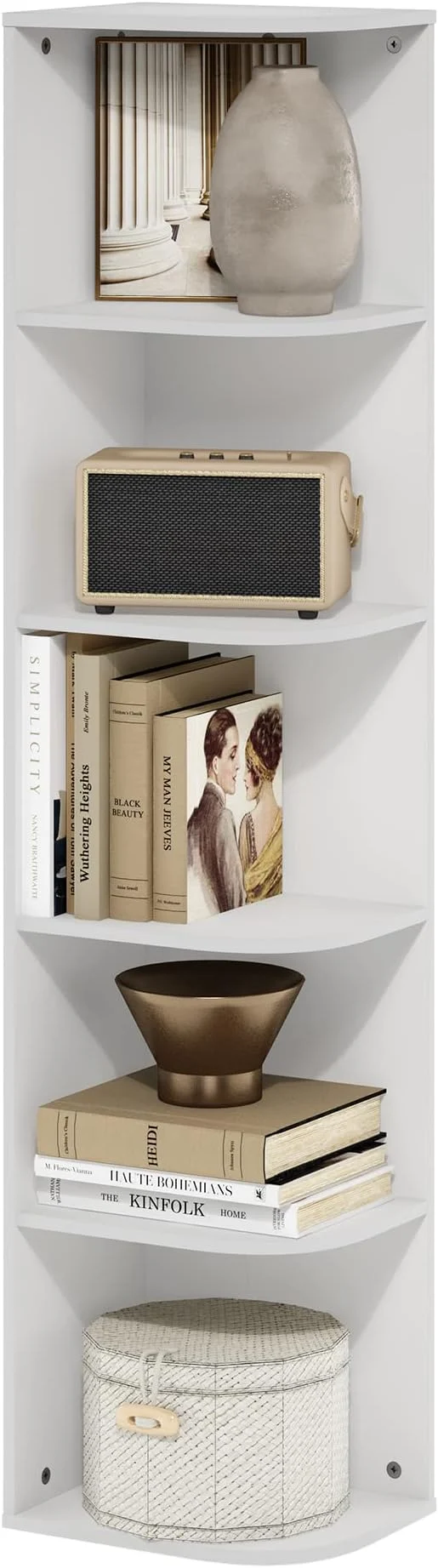 Healthy Furinno PASIR Book Shelf 5-Tier Corner Bookshelf Open Shelves Bookcase 9.3 x 12 x 51.7 for Living Room Bedroom Home Office WhiteAbout ThisOverview Elite