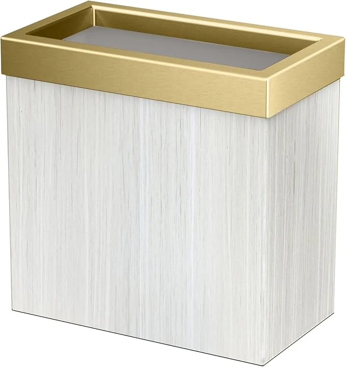 Reusable Gatco Modern Rectangle Wastebasket White Oak Brushed Brass Lid - Stainless Steel Trash Can with Removable Lid Leakproof 3 Gallon Capacity for Bathroom Bedroom Kitchen or OfficeAbout ThisOverview High-Performance