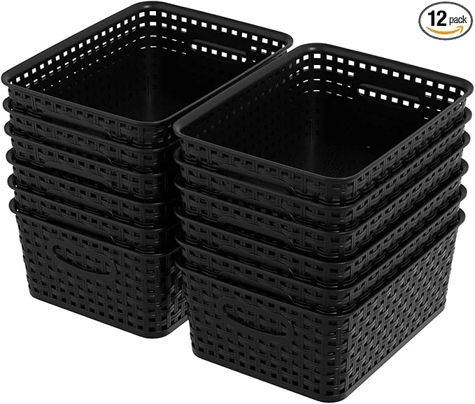 Proven Plastic Shelf Storage Baskets Plastic Pantry Weave Basket Black 12 PacksAbout ThisOverview Breathable