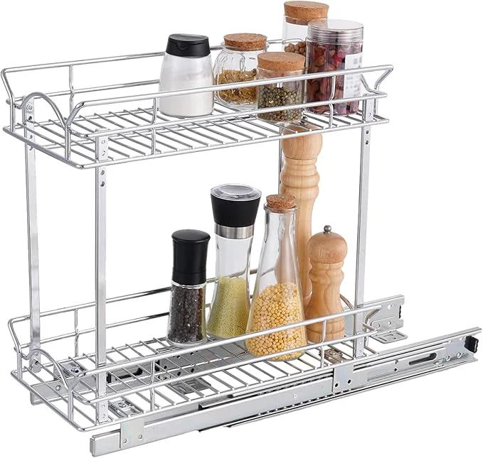 Efficient OCG Slide Out Cabinet Organizer for Narrow Cabinet 7 W X 21 D 2 Tier Pull Out Shelves Slim Sliding Cabinet Organizer and Storage ChromeAbout ThisOverview Safe