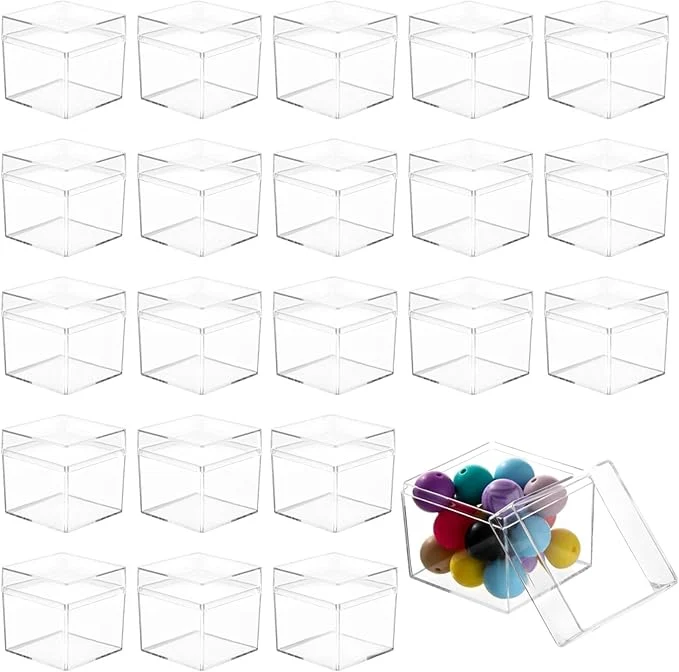 Durable 50 Pcs Clear Acrylic Boxes 2X2X2 with Lids Square Mini Display Cases Stackable Containers for Favors Jewelry and TreatsAbout This Detailed