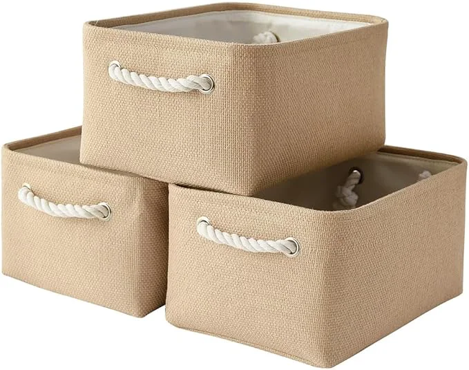 Effective TheWarmHome Storage Bins for Shelves - Medium 3Pack 13.8L 9.8W 6.7H inch Canves Storage Basket for Organizing Fabric Storage with Handles for Clothes Baby Dog Toys Beige About ThisOverview Premium Material