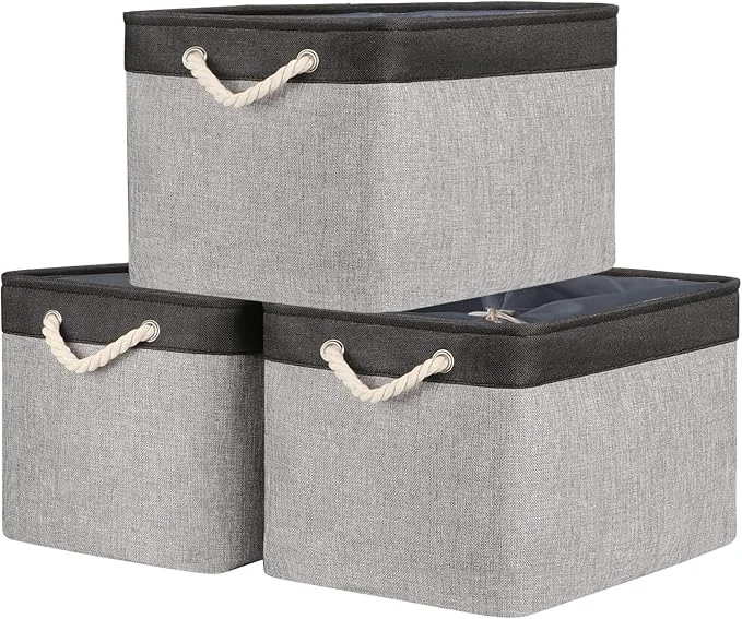 Original Design TheWarmHome Organization and Storage Basket for Shelves - 20x16x14 inch Jumbo 3 Pack Collapsible Storage Bins for Organizing Fabric Storage Cubes for Organizer Gift Toy Closet Black Grey About ThisOverview Efficient