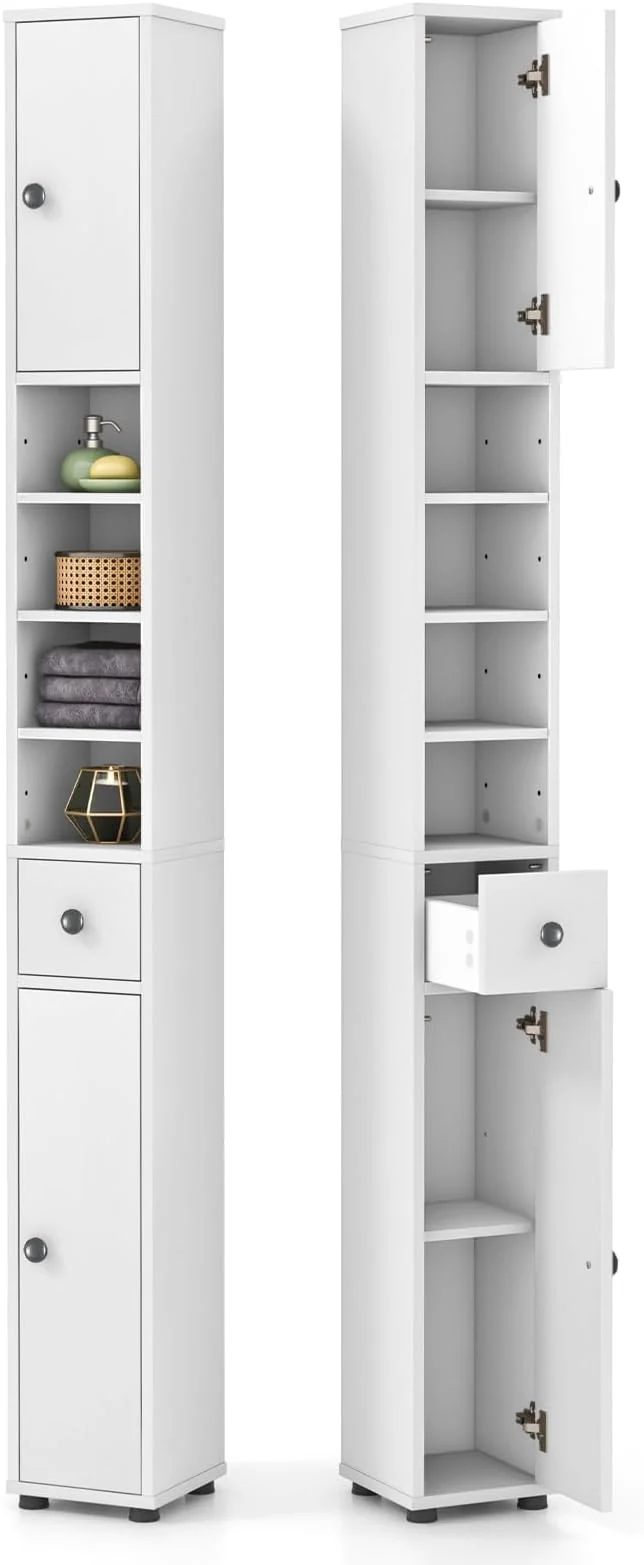 Fast Giantex Slim Bathroom Storage Cabinet - 71 Tall Narrow Floor Cabinet Cupboard with 2 Doors 5 Adjustable Shelves 1 Drawer Anti-Tipping Device Thin Linen Tower Cabinet for Living Room 2 White About ThisOverview Easy-to-Use