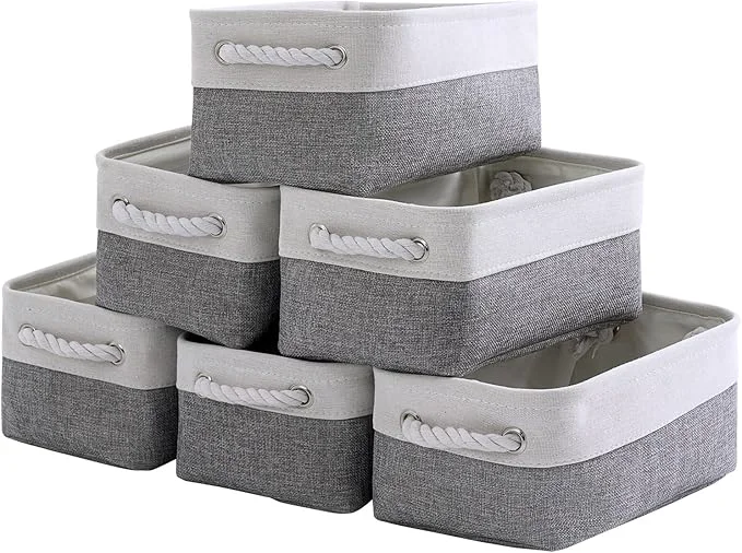 High-Performance TheWarmHome Small Storage Baskets for Organizing Storage Baskets for Shelves Small Fabric Storage Bins W Handles For Closet Nursery Toy Decorative Foldable White Grey 11.8L 7.9W 5.2H-6 Pack About ThisOverview Expertly Made