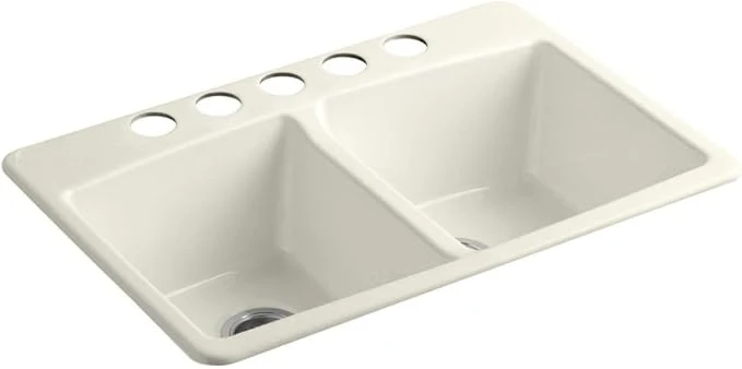 Dependable KOHLER 5846-5U-96 Brookfield Under-Mount Double-Equal Bowl Kitchen Sink with 5 Oversized Faucet Holes BiscuitAbout ThisOverview Next-Generation