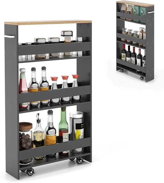 Official Rolling Storage Cart 4 Tier Slim Storage Cabinet with 4 Universal Wheels Convenient Handle Narrow Laundry Cart for Small Space Bathroom OfficeAbout ThisOverview Selected