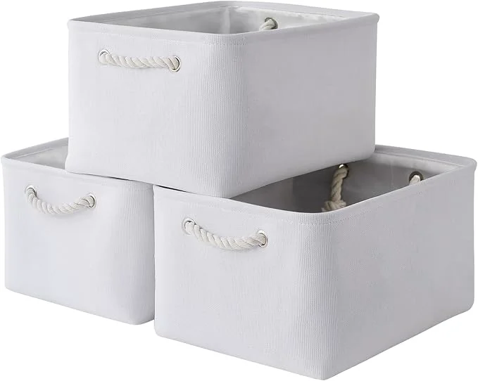 Natural TheWarmHome Storage Basket for Gifts Empty - Large 3 Pack 15.7x11.8x8.2 inch Storage Basket for Organizing with Handles Canves Storage Bins for Organizer Closet Toy Cubes Gift White About ThisOverview Safe