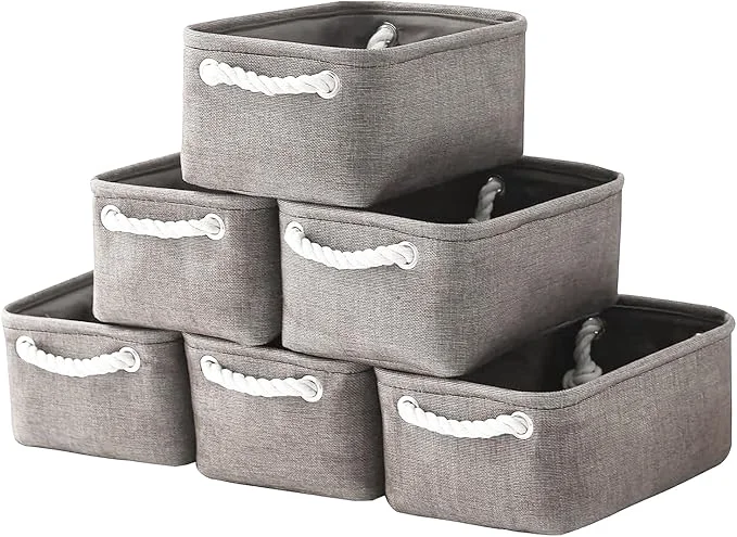 Specialty TheWarmHome Foldable Small Storage Baskets with Strong Cotton Rope Handles 6-Pack Gray Collapsible Storage Bins Set Works Room Storage Nursery BasketsAbout ThisOverview Solid