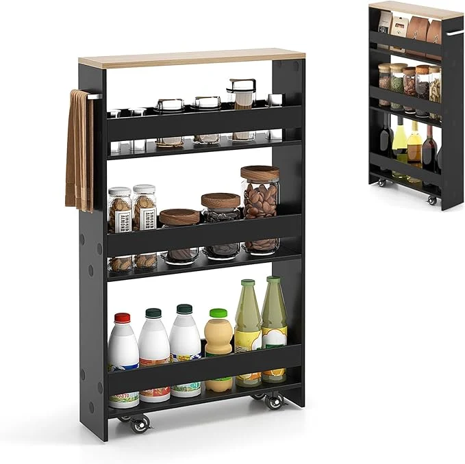 Recyclable Slim Storage Cart 4 Tier Rolling Storage Cabinet with 4 Universal Wheels Convenient Handle Narrow Laundry Cart for Small Space Bathroom OfficeAbout ThisOverview Quality