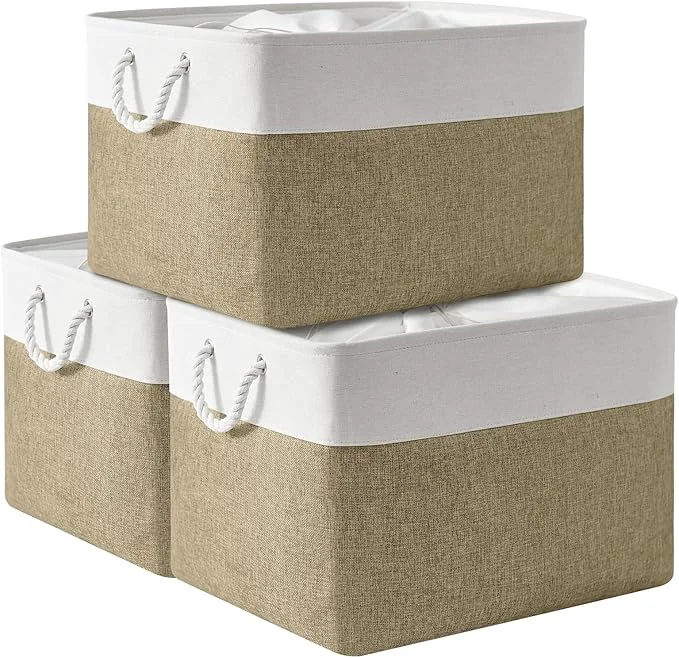 Official TheWarmHome Organization Basket - 20x16x14 inch Jumbo 3 Pack Collapsible Storage Bins for Shelves Fabric Storage Cubes for Closet Organizer Gift Toy White Khaki About ThisOverview Enhanced
