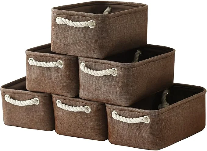 Exclusive TheWarmHome Storage Basket for Organizing - 12x8x5 inch Small 6 Pack Collapsible Storage Bin for Shelves with Handles Canves Storage Box for Cloth Closet Organizer Gift Toy Brown About ThisOverview Eco-Friendly