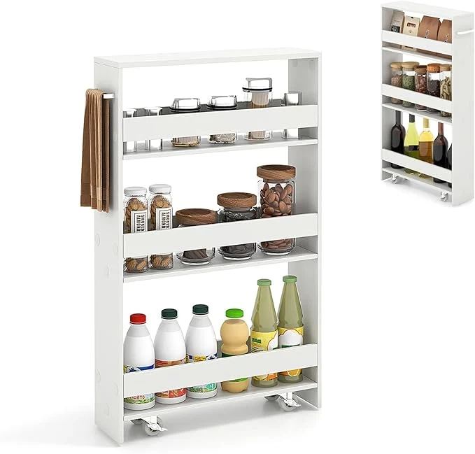 Original Design Slim Storage Cart 4 Tier Narrow Storage Cabinet Between Washer and Dryer 4 Universal Wheels w Convenient Handle Modern Skinny Bathroom Cart for Kitchen Bathroom Laundry Room White About ThisOverview Exclusive