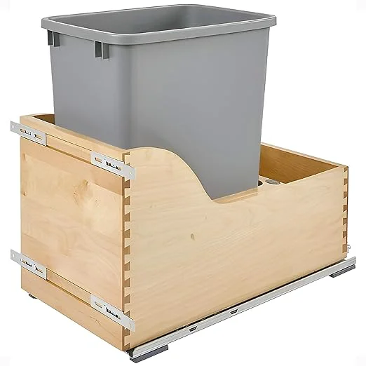Carefully Designed Rev-A-Shelf Pullout Trash Can for Kitchen Cabinet Single 35 Qt Bin with 12 Wood Frame - Large Garbage Bin Container for Home Waste Storage and RecyclingAbout ThisOverview Dependable