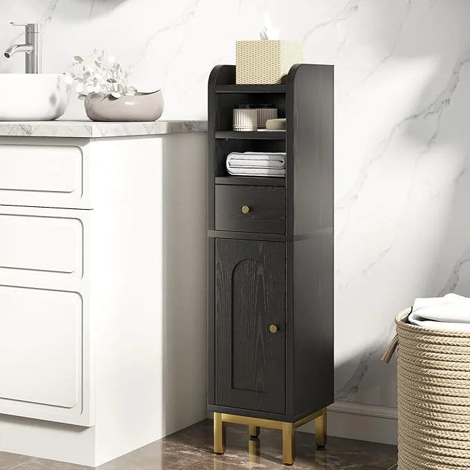 Pure Slim Bathroom Storage Cabinet Corner Bathroom Cabinet Narrow Toilet Paper Storage Small Bathroom Storage Bathroom Floor Cabinet for Small Spaces Towel Cabinet for Bathroom BlackAbout ThisOverview Casual