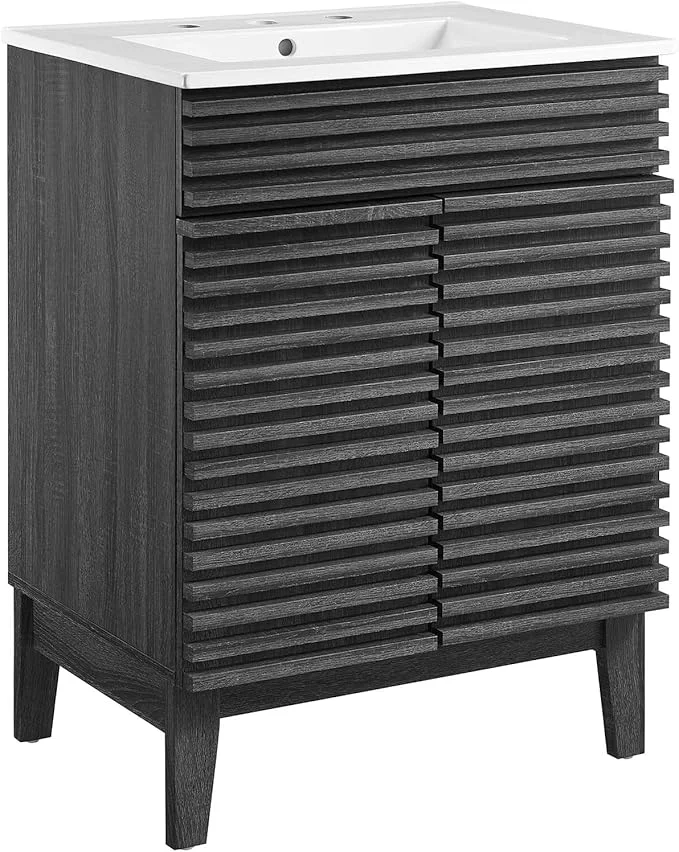 Carefully Designed Modway Render Mid-Century Bathroom Vanity with Sink in Charcoal WhiteAbout ThisOverview Optimized