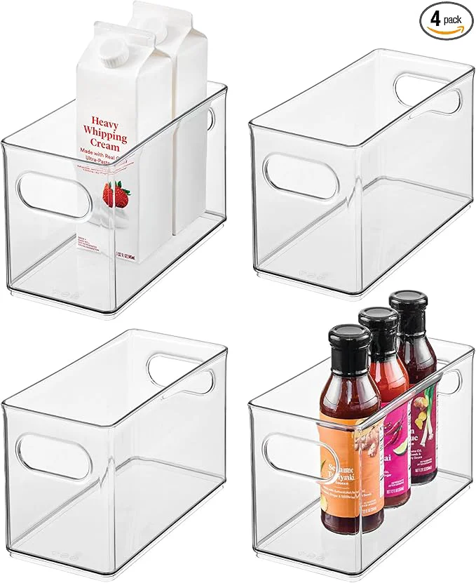 Minimalist iDesign Slim Clear Plastic Stackable Storage Bin - Narrow Fridge Pantry or Kitchen Cabinet Organizer 4-PackAbout ThisOverview Luxury