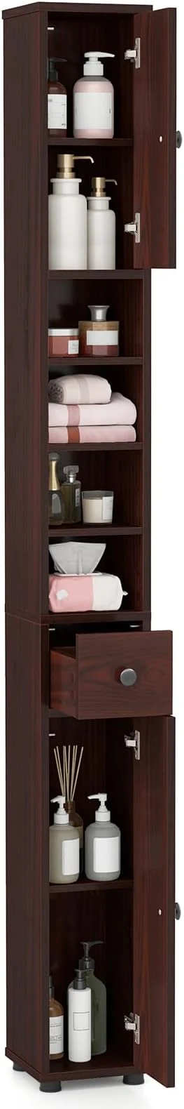 Green LDAILY 71 Tall Narrow Storage Cabinet Skinny Bathroom Storage with 1 Drawer 2 Doors 5 Adjustable Shelves and Anti-Tipping Device Wooden Slim Bathroom Cabinet for Office Kitchen Small SpaceAbout ThisOverview Elegant
