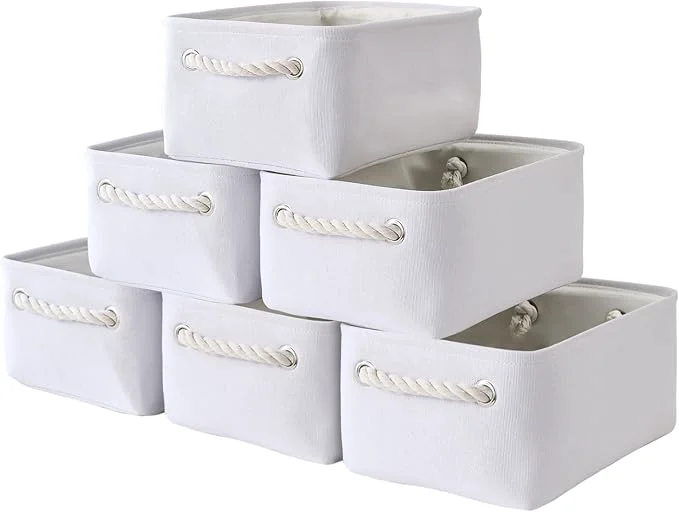 Original TheWarmHome Storage Basket for Organizing - Small 6 Pack 11.8x7.8x5.2 inch Gifts for Empty with Rope Fabric Storage Cubes for Decorative Cloth Dog Livehome White About ThisOverview Efficient