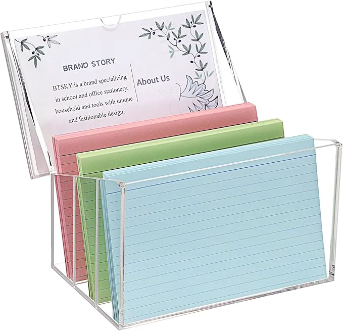 Genuine BTSKY Clear Acrylic 5 x 8 inch Index Card Box with Sign Lid Removable Inserts Divided 3-Compartment Index Card Holder Notecard Box Photo Storage Organizer for Filling Note Cards Flashcards RecipesAbout ThisOverview Carefully Designed