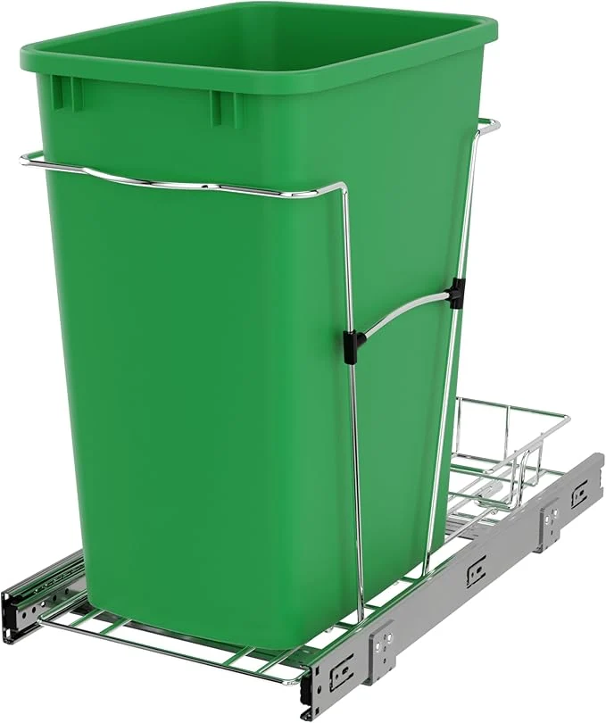 Verified Rev-A-Shelf Pullout Trash Can for Kitchen Cabinets 35 Qt Garbage Waste Recycling Bin with Full Extension Slides Green RV-12KD-19C-SAbout ThisOverview Elite