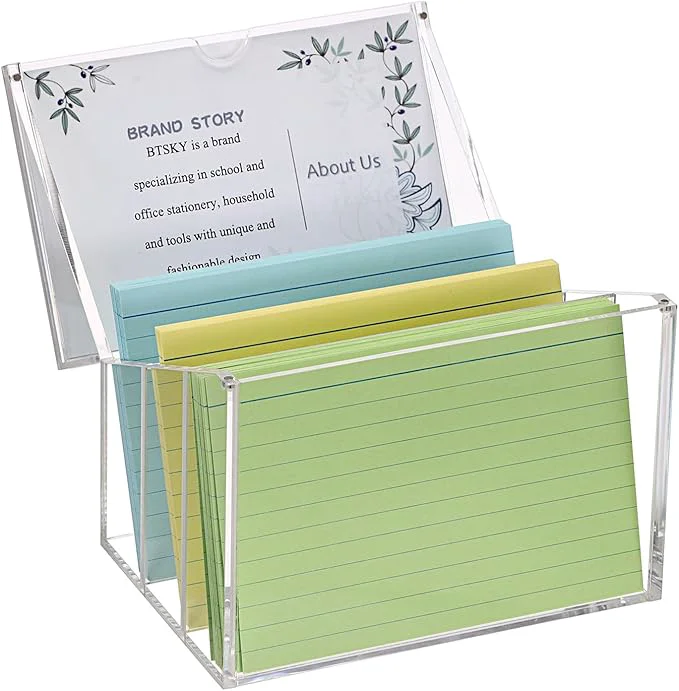 Dependable BTSKY Clear Acrylic 4 x 6 inch Index Card Box with Sign Lid Removable Inserts Divided 3-Compartment Index Card Holder Notecard Box Photo Storage Organizer for Filling Note Cards Flashcards RecipesAbout ThisOverview Fast