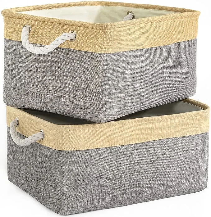 Crafted TheWarmHome Storage Basket for Organizing - 3 Pack 14x10x7 inch Large Collapsible Storage Bin for Shelves Fabric Storage Cubes for Organizer ClosetCloth Gift Toy Grey Gold About ThisOverview Effective
