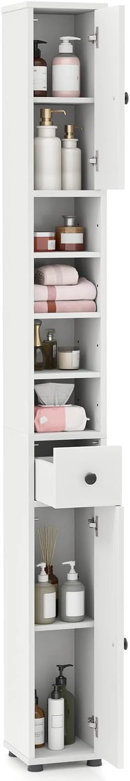 Trendy LDAILY 71 Tall Narrow Storage Cabinet Skinny Bathroom Storage with 1 Drawer 2 Doors 5 Adjustable Shelves and Anti-Tipping Device Wooden Slim Bathroom Cabinet for Office Kitchen Small SpaceAbout ThisOverview Luxury