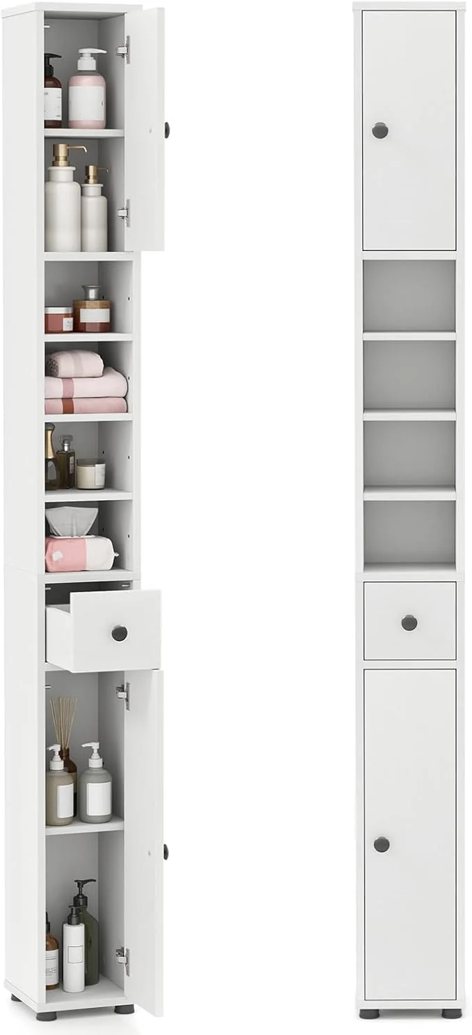 Solid LDAILY 71 Tall Narrow Storage Cabinet Skinny Bathroom Storage with 1 Drawer 2 Doors 5 Adjustable Shelves and Anti-Tipping Device Wooden Slim Bathroom Cabinet for Office Kitchen Small SpaceAbout ThisOverview Genuine