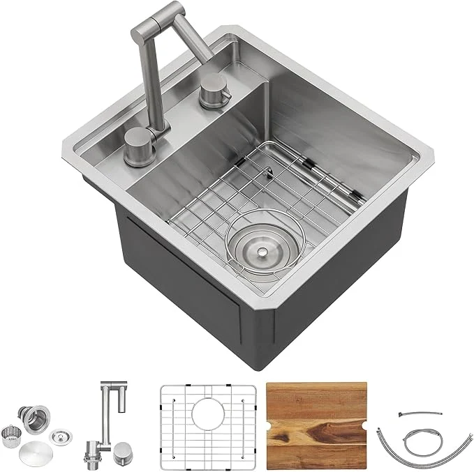 Carefully Designed 13 x15 Undermount RV Kitchen Sink – 16 Gauge 304 Stainless Steel Under Counter Single Bowl Sink Basin with Foldable Faucet for RV Camper Mobile Home Wet Bar Outdoor KitchenAbout ThisOverview Organic
