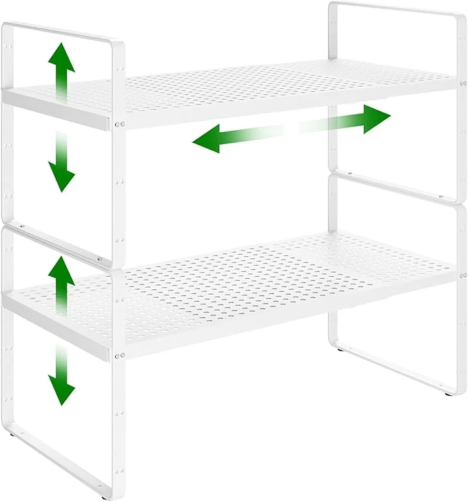Proven Expandable Kitchen Cabinet Shelf Organizer Rack Heavy Duty Metal Spice Rack Stackable Kitchen Counter Storage Shelf for Cabinet Pantry Bathroom White - 16.5 -27 L x 10.2 W x 9.6 H - 2Pack About ThisOverview Reliable