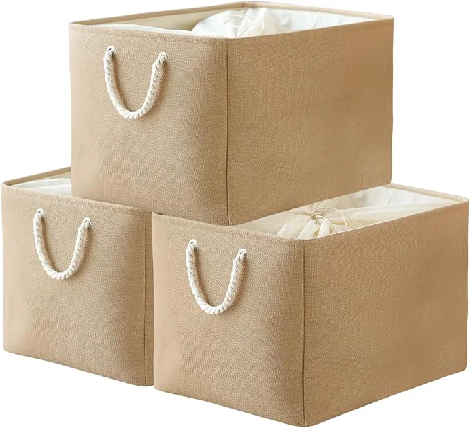 Clean TheWarmHome Storage Bin for Shevles - Extra Jumbo 3Pack 20.5L×15.7W×13.8H inch Organization and Storage Basket for Organizing Fabric Storage Cubes for Closet Shoe Linen Decorative Beige About ThisOverview Secure
