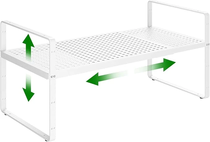 Top-Quality Expandable Kitchen Cabinet Shelf Organizer Rack Heavy Duty Metal Spice Rack Stackable Kitchen Counter Storage Shelf for Cabinet Pantry Bathroom White- 16.5 -27 L x 8 W x 9.6 H - 1Pack About ThisOverview Minimalist