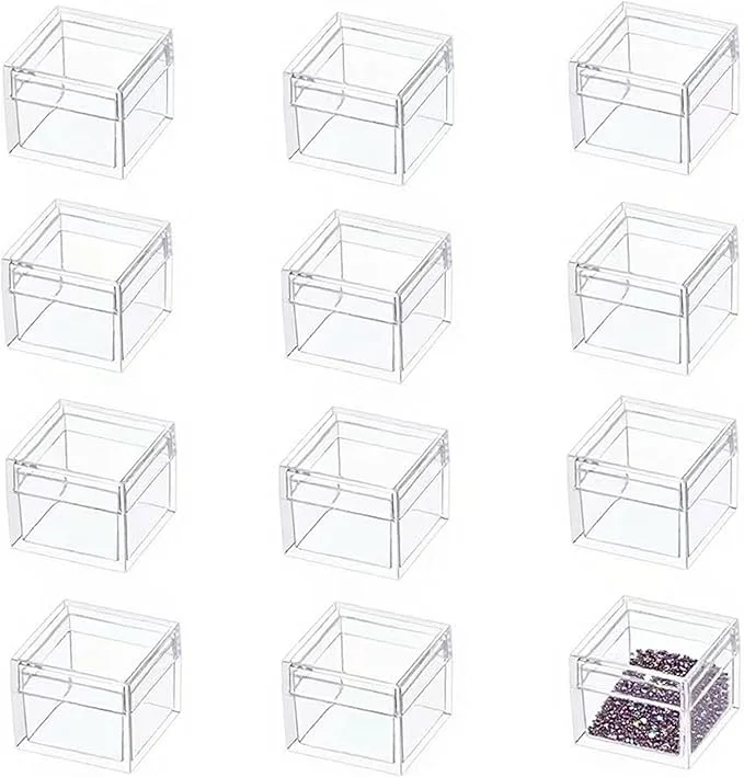 Easy-to-Use Small Clear Box Acrylic Boxes with Lids Plastic Square Cube 12 Pieces Small Storage Containers for Candy Pill and Tiny JewelryAbout ThisOverview Expertly Made