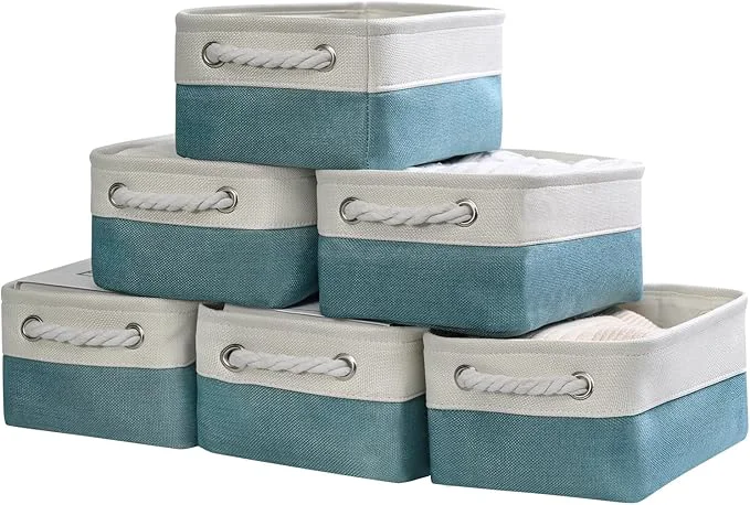 Contemporary TheWarmHome Storage Bins for Shelves - Small 6 Pack 11.8x7.8x5.2 inch Sturdy Storage Basket W Handles Decorative Foldable Storage Baskets for Organizing Closet Nursery Toy White Green About ThisOverview Outstanding