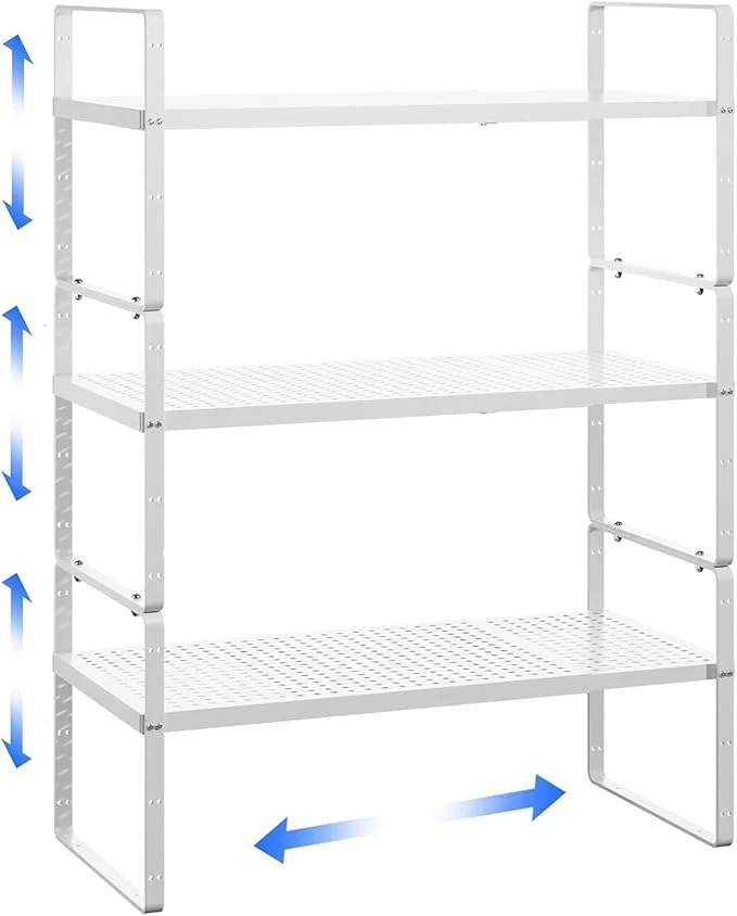 Stylish Expandable Kitchen Cabinet Shelf Organizer Rack Heavy Duty Metal Spice Rack Stackable Kitchen Counter Storage Shelf for Kitchen Cabinet Pantry Bathroom White - 16.5 -27 L x 8 W x 9.6 H - 3Pack About ThisOverview Optimized