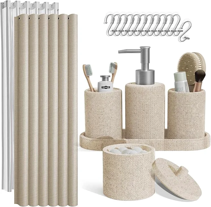 High-Grade Clara Clark Bathroom Set - Beige Bathroom Accessories Set 19PC Bathroom Accessory Set Bathroom Sets with Shower Curtain Set Soap Dispenser Toothbrush HolderAbout ThisOverview Reliable