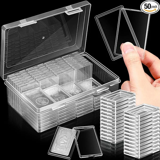 Relaxed Batiyeer 50 Pcs 1 oz Silver Bar Case Holder Clear Acrylic Bar Capsule Storage Container for 1 Ounce Holder with Plastic Storage Box for Collectors InvestorsAbout ThisOverview Detailed
