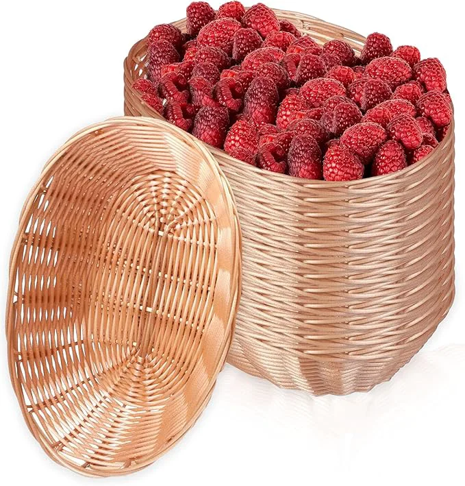 Comfortable 12 Pack Plastic Oval Basket Empty Bread Basket 10 x 6.25 x 3 Inch Food Storage Basket Bulk Plastic Wicker Baskets Bin for Kitchen Serving Centerpiece Display Christmas Gifts BrownAbout ThisOverview Natural