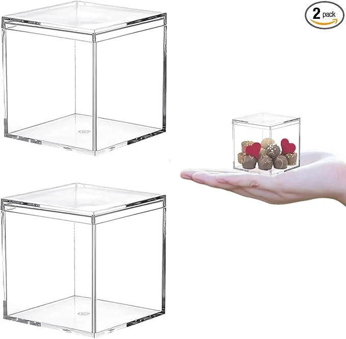 Elegant Small Acrylic Box 2Packs Clear Boxes with Lids Acrylic Display Case Lucite Boxes for Gifts Weddings Party Favors Treats Candies Accessories Plastic Storage Square Cube BoxesAbout ThisOverview Versatile