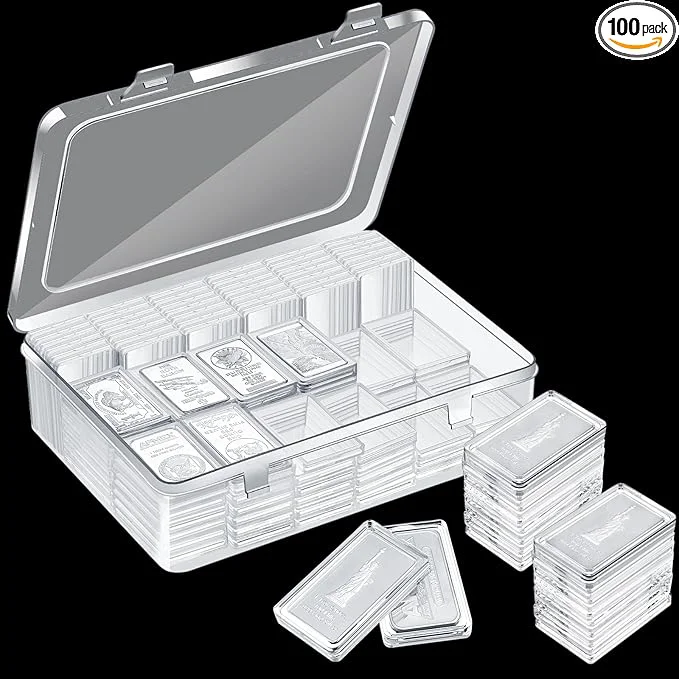 Fine Batiyeer 100 Pcs 1 oz Silver Bar Case Holder Clear Acrylic Bar Capsule Storage Container for 1 Ounce Holder with Plastic Storage Box for Collectors InvestorsAbout ThisOverview Elegant